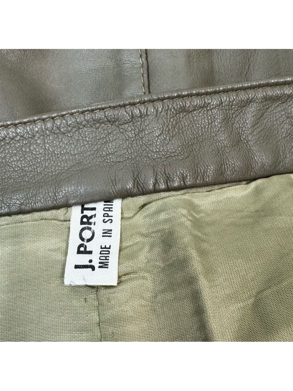 Vintage 80s Leather Jacket & Skirt Set Olive Taupe J. Porte Spain - Picture 13 of 14